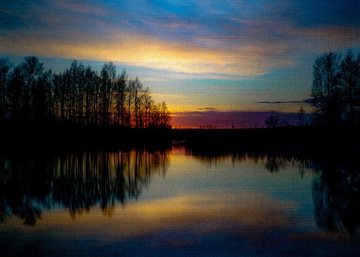 Τοπίο με Ηλιοβασίλεμα στην λίμνη σε Πίνακα