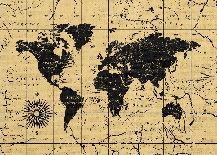 Vintage Παγκόσμιος Χάρτης σε Πίνακα