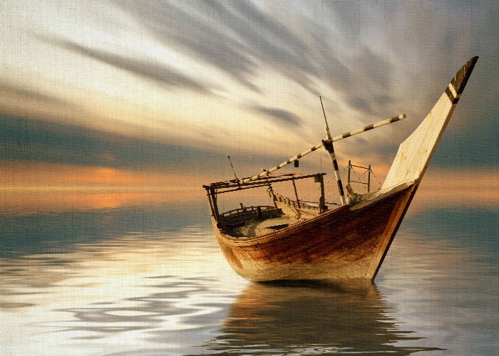 Vintage Πίνακες – Μοναχική βάρκα
