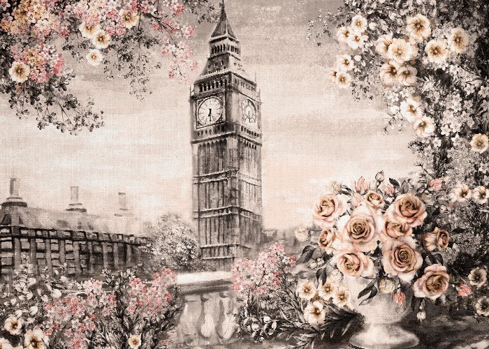 Vintage Πίνακες – Big Ben και λουλούδια