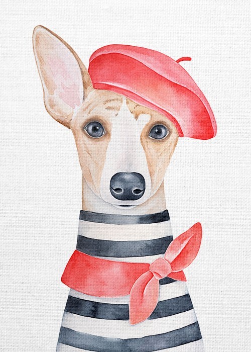 Παιδικά Πίνακας και Σκύλος με κόκκινο μπερέ
