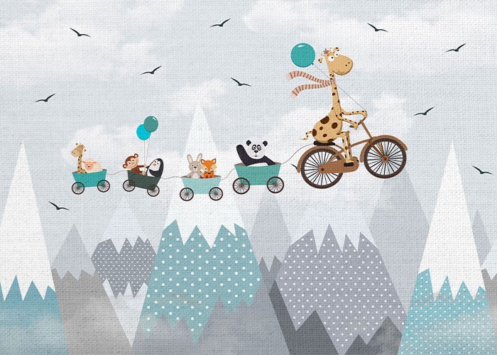 Παιδικά Πίνακας με Ζωάκια σε ιπτάμενο ποδήλατο