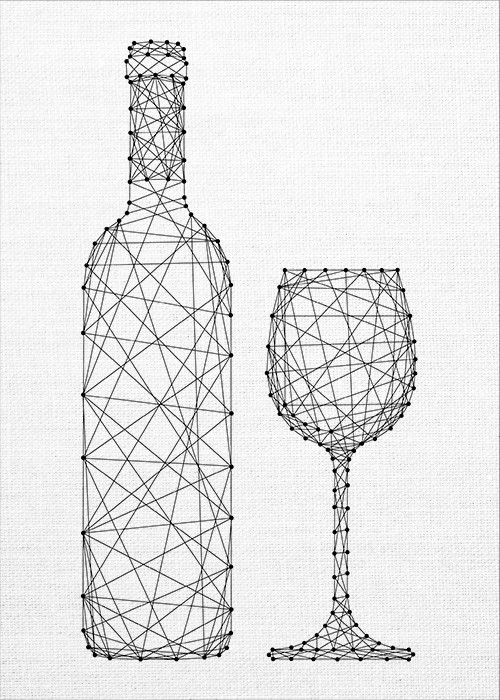 Πίνακας με Μπουκάλι και ποτήρι κρασιού