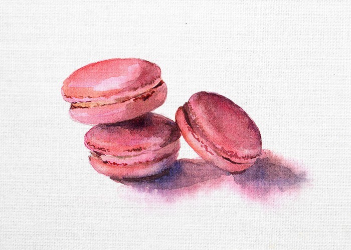 Πίνακας με φαγητό και Ρόζ macarons