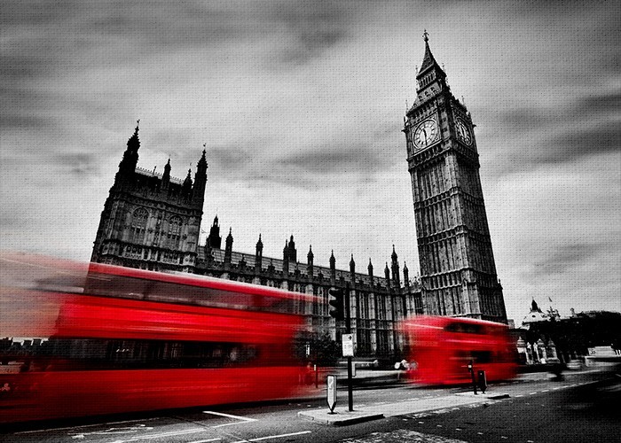 Κόκκινα λεωφορεία στη πόλη Λονδίνο σε Πίνακα