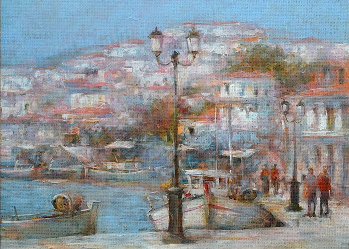 Πίνακας με θαλασσινό τόπιο με θέμα Βάρκες στο λιμάνι 