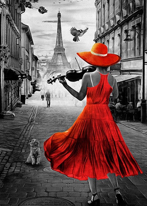 Πίνακας με Γυναίκα με βιολί στη πόλη Παρίσι