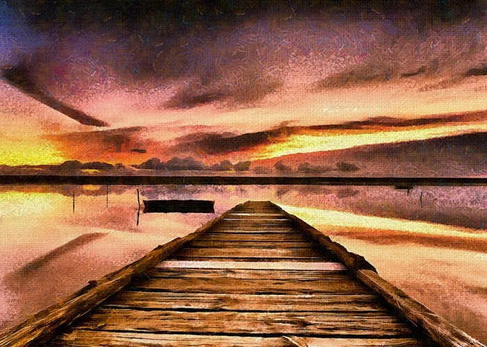 Ηλιοβασίλεμα στην λιμνοθάλασσα σε πίνακες με θαλασσινα τοπία