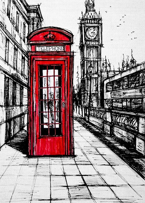Κόκκινος τηλεφωνικός θάλαμος στη πόλη Λονδίνο σε πίνακα