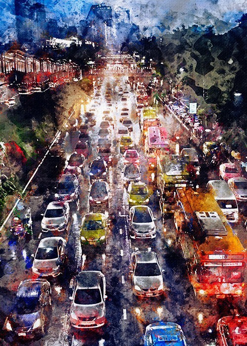 Πίνακας με Αυτοκίνητα την νύχτα σε σύγχρονη πόλη