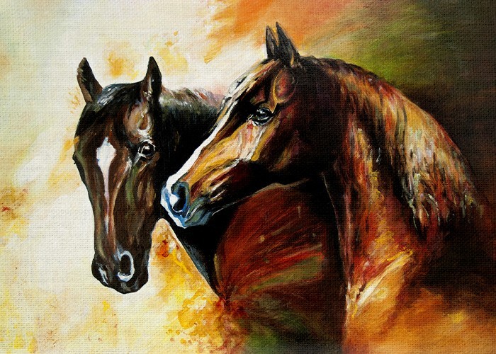 Ζωγραφική Πίνακας με Καφέ άλογα