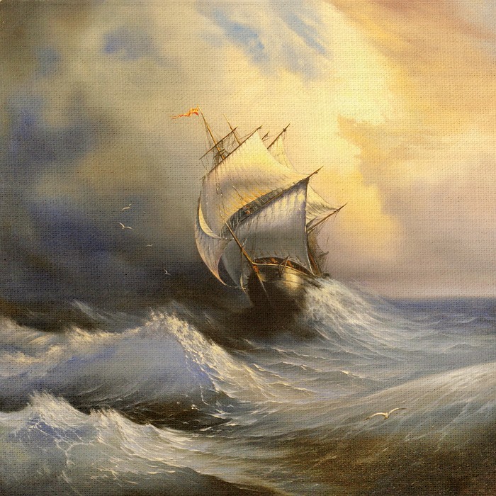 Ζωγραφική Πίνακας με Καράβι σε θυελλώδη θάλασσα