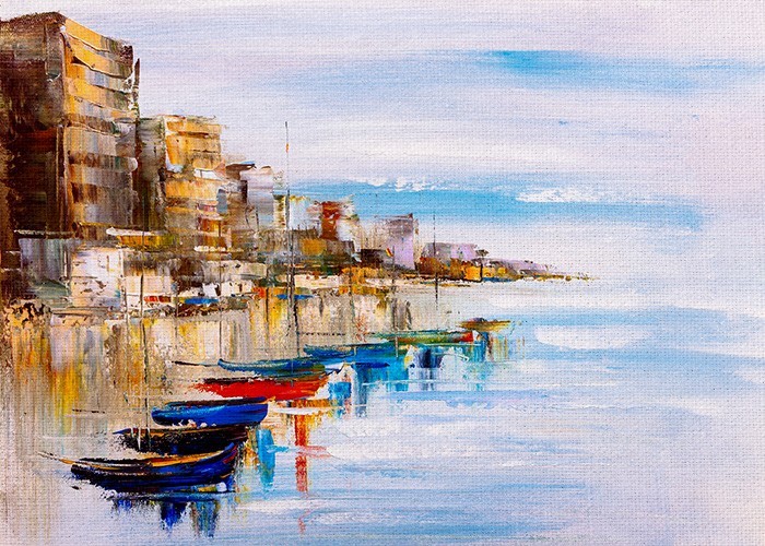 Ζωγραφική Πίνακας με Βάρκες στο λιμάνι