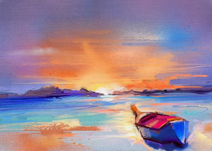 Ζωγραφική Πίνακας με Βάρκα στο ηλιοβασίλεμα