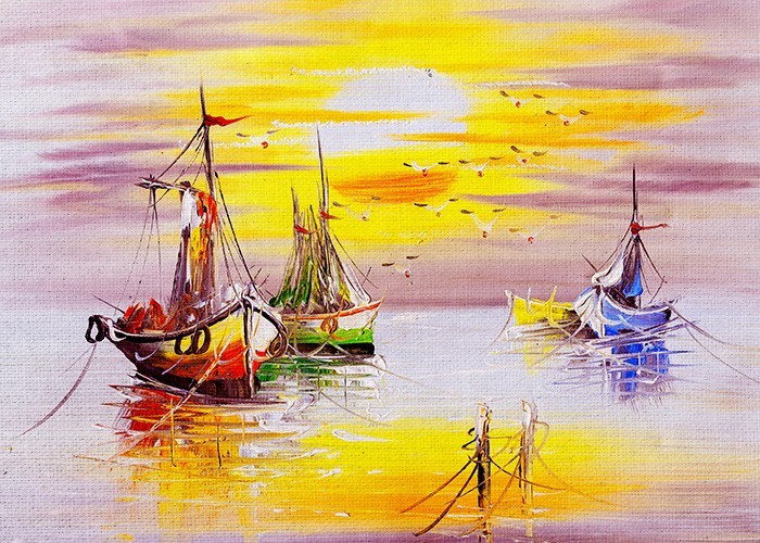 Ζωγραφική Πίνακας με Πολύχρωμες βάρκες