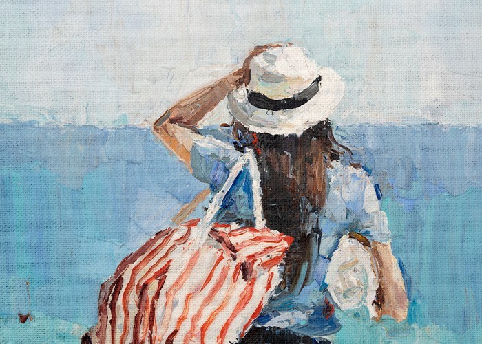 Ζωγραφική Πίνακας με Κοπέλα με λευκό καπέλο
