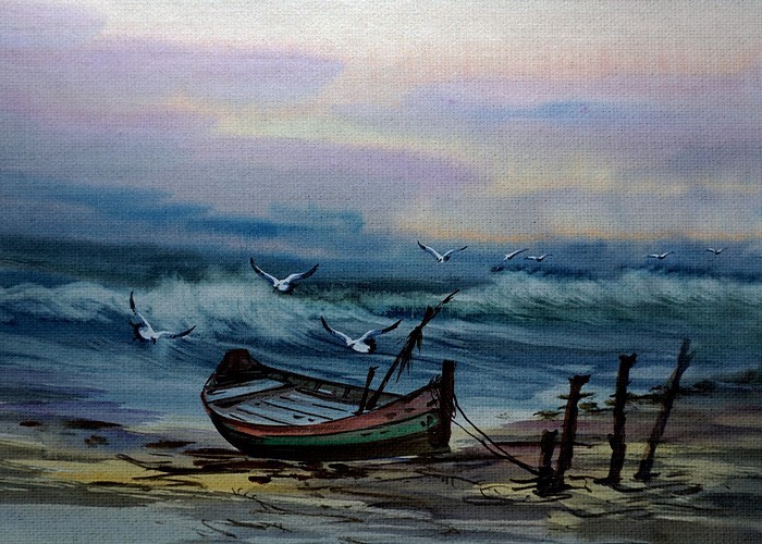 Ζωγραφική Πίνακας με Βάρκα στην αμμουδιά