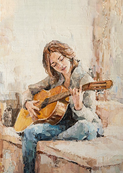 Κορίτσι με κιθάρα και Μουσική Πίνακας