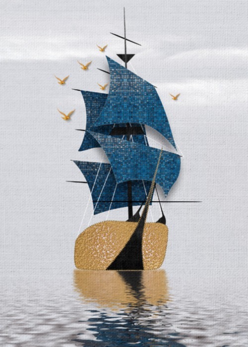 Πίνακας Abstract με τοπίο Καράβι στην θάλασσα