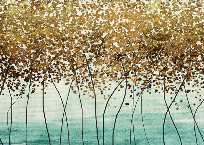 Πίνακας Abstract με Χρυσά δέντρα με Απεικόνιση 3D