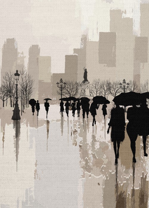 Άνθρωποι στην βροχή σε Πίνακα Abstract
