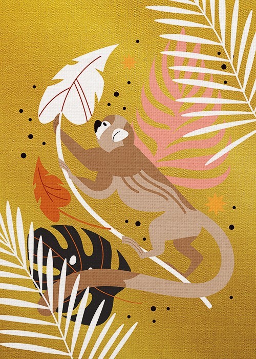 Gold Πίνακες – Chimpanzee on Tropical Leaf