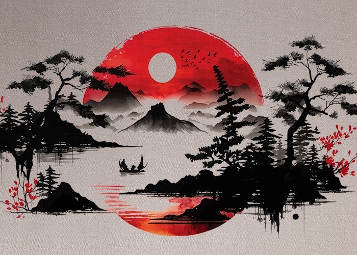 Gold Πίνακες – Red Moon Landscape