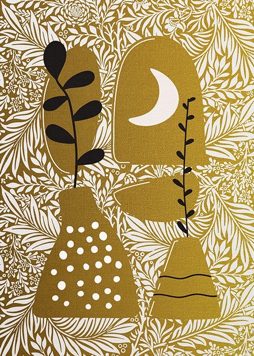 Gold Πίνακες – Abstract Flowers with Moon