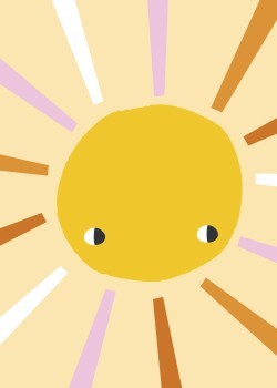 Κίτρινος ήλιος με πολύχρωμες ακτίδες