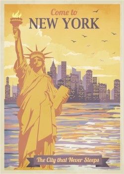 Come to New York & gold statue of liberty