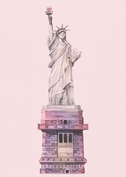 Το άγαλμα της ελευθερίας σε ροζ φόντο