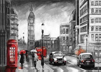 Δρόμος του Λονδίνου με κόκκινες λεπτομέρειες