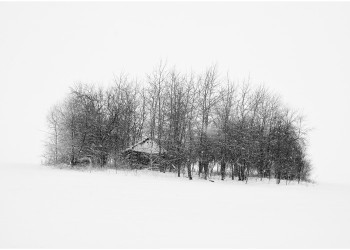 Ξύλινο σπιτάκι σε χιονισμένο τοπίο