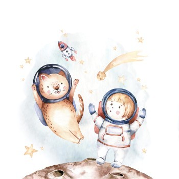 Παιδάκι και γατούλα στο φεγγάρι