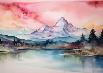 Mountain Under Pink Sky