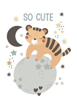 Cute Tiger On Moon