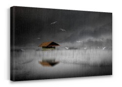 Ξύλινη καλύβα στη λίμνη