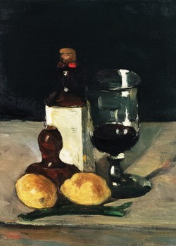 Still Life With Bottle Glass And Lemons