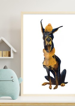 Ντόμπερμαν με κίτρινο κασκόλ