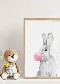 Γκρι λαγός με ροζ φούσκα