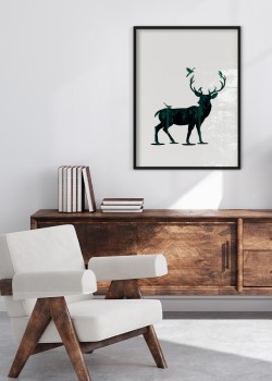 Πράσινο φλοραλ ελάφι και πουλιά