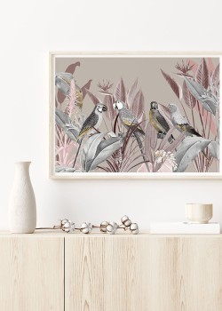 Παπαγάλοι σε τροπικό φόντο