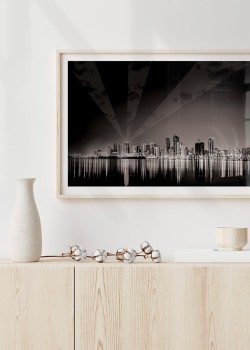 Φωτισμένη πόλη με ουρανοξύστες