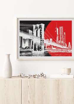 Γέφυρα του Μπρούκλιν με φόντο τον κόκκινο ήλιο