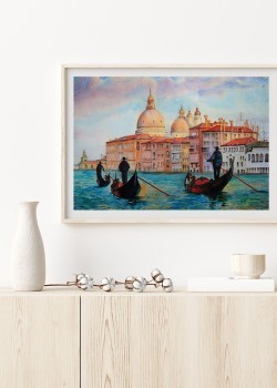 Ζωγραφιά με γόνδολες στο κανάλι της Βενετίας