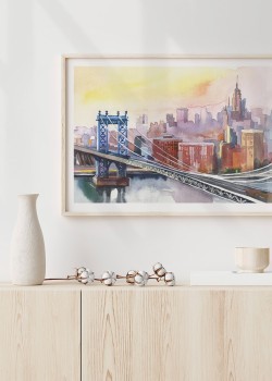 Ζωγραφιά με μια γέφυρα και φόντο την πόλη