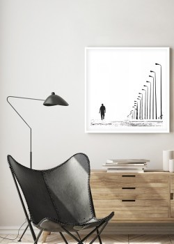 Σκίτσο με έναν άντρα που περπατάει στον δρόμο