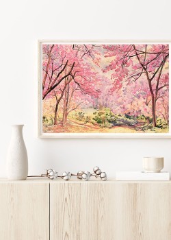 Δάσος με ροζ φυλλοβόλα δέντρα