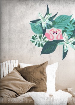 Σύνθεση με φλαμίγκο και φύλλα