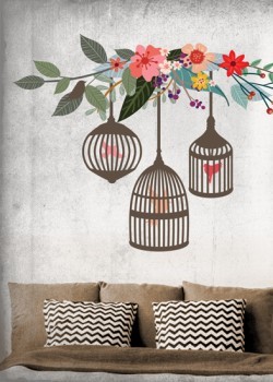 Σύνθεση λουλουδιών με πουλιά